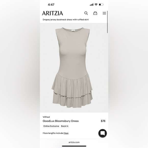 Aritzia Bloomsbury Drop Waist Olive Green Sleeveless Ruffle Dress - Picture 5 of 5